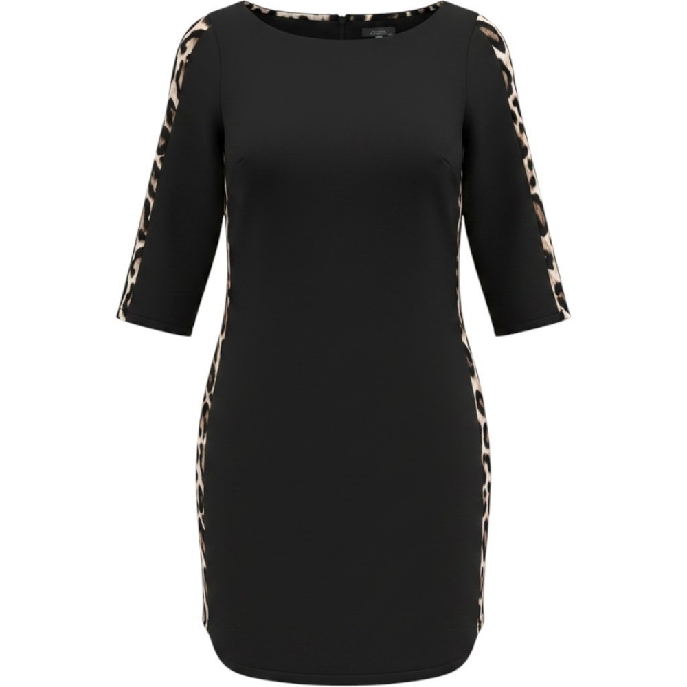 Vince Camuto Sheath Dress Women Size 4 Black Excellent Leopard Print Side Stripe